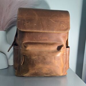 YUKON BAGS Full-Grain Leather 13.5" Flap Backpack
